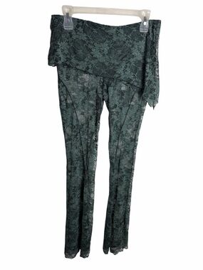 Dark green sheer lace skirted wide leg lace flare leg pants size M fairycore